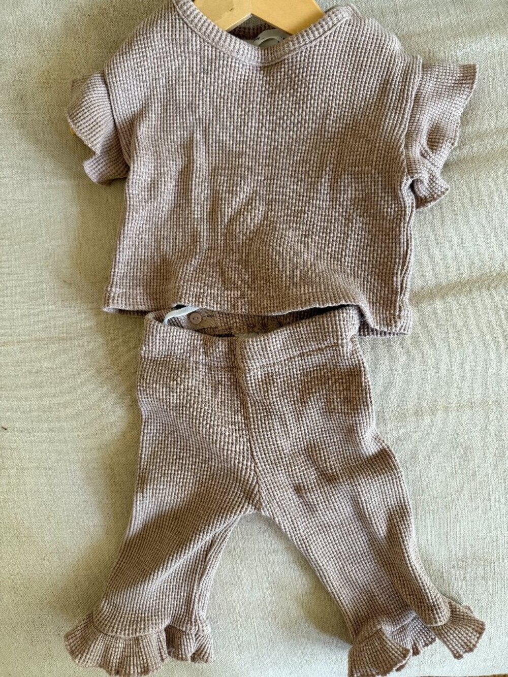 H&M Tan Waffle Top and Wide-Leg Pants Set
